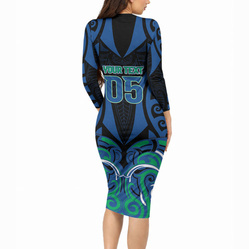 Custom Aotearoa Ngati Ranginui Long Sleeve Bodycon Dress New Zealand Traditional Maori Pattern