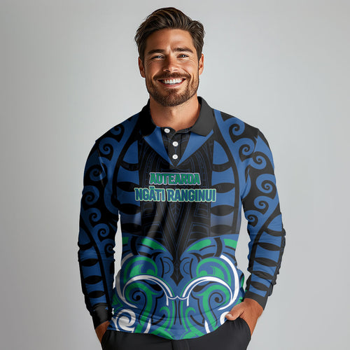 Custom Aotearoa Ngati Ranginui Long Sleeve Polo Shirt New Zealand Traditional Maori Pattern