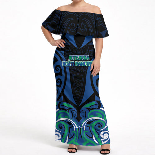 Custom Aotearoa Ngati Ranginui Off Shoulder Maxi Dress New Zealand Traditional Maori Pattern