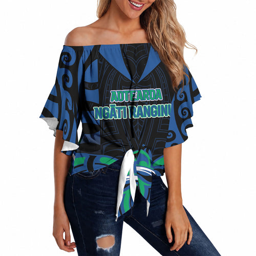 Custom Aotearoa Ngati Ranginui Off Shoulder Wrap Waist Top New Zealand Traditional Maori Pattern
