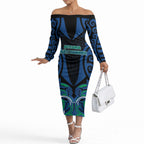 Custom Aotearoa Ngati Ranginui Off The Shoulder Long Sleeve Dress New Zealand Traditional Maori Pattern