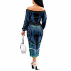 Custom Aotearoa Ngati Ranginui Off The Shoulder Long Sleeve Dress New Zealand Traditional Maori Pattern