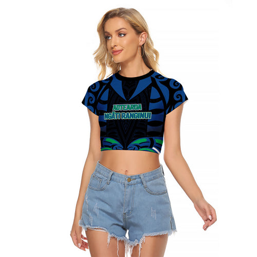 Custom Aotearoa Ngati Ranginui Raglan Cropped T Shirt New Zealand Traditional Maori Pattern