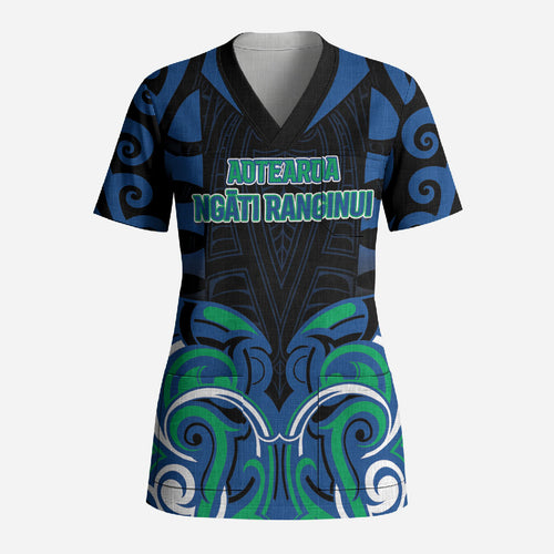 Custom Aotearoa Ngati Ranginui Scrub Top New Zealand Traditional Maori Pattern