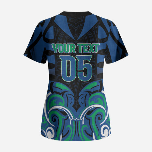 Custom Aotearoa Ngati Ranginui Scrub Top New Zealand Traditional Maori Pattern
