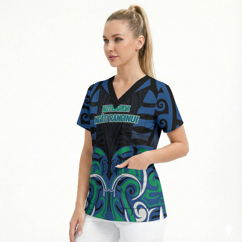 Custom Aotearoa Ngati Ranginui Scrub Top New Zealand Traditional Maori Pattern