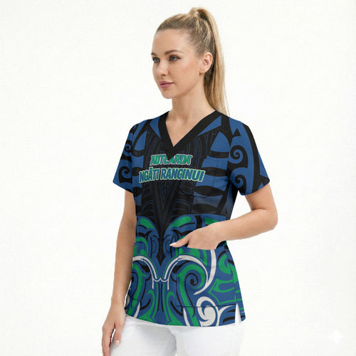 Custom Aotearoa Ngati Ranginui Scrub Top New Zealand Traditional Maori Pattern