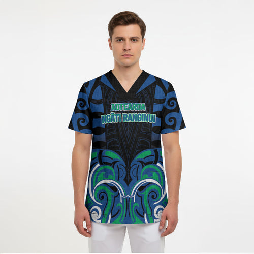 Custom Aotearoa Ngati Ranginui Scrub Top New Zealand Traditional Maori Pattern
