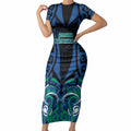 Custom Aotearoa Ngati Ranginui Short Sleeve Bodycon Dress New Zealand Traditional Maori Pattern