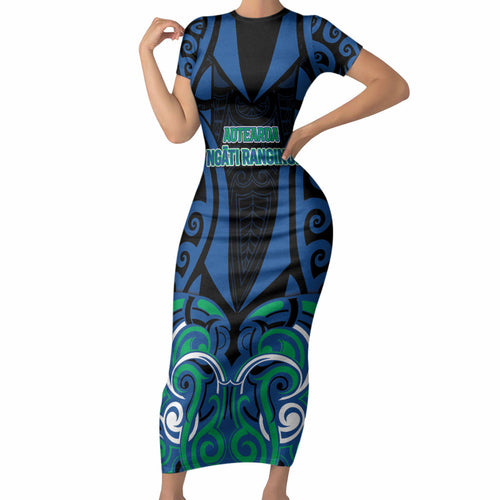 Custom Aotearoa Ngati Ranginui Short Sleeve Bodycon Dress New Zealand Traditional Maori Pattern