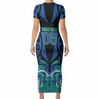 Custom Aotearoa Ngati Ranginui Short Sleeve Bodycon Dress New Zealand Traditional Maori Pattern