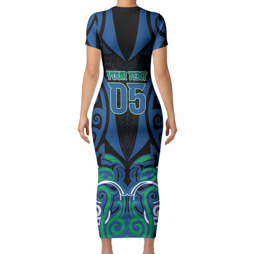 Custom Aotearoa Ngati Ranginui Short Sleeve Bodycon Dress New Zealand Traditional Maori Pattern