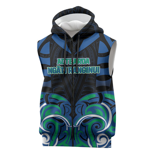 Custom Aotearoa Ngati Ranginui Sleeveless Zip Hoodie New Zealand Traditional Maori Pattern