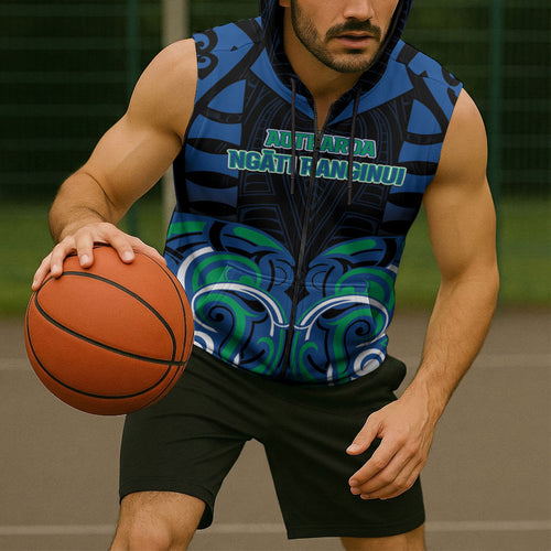 Custom Aotearoa Ngati Ranginui Sleeveless Zip Hoodie New Zealand Traditional Maori Pattern