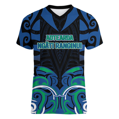 Custom Aotearoa Ngati Ranginui Women V-Neck T-Shirt New Zealand Traditional Maori Pattern