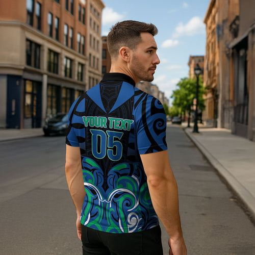 Custom Aotearoa Ngati Ranginui Zipper Polo Shirt New Zealand Traditional Maori Pattern