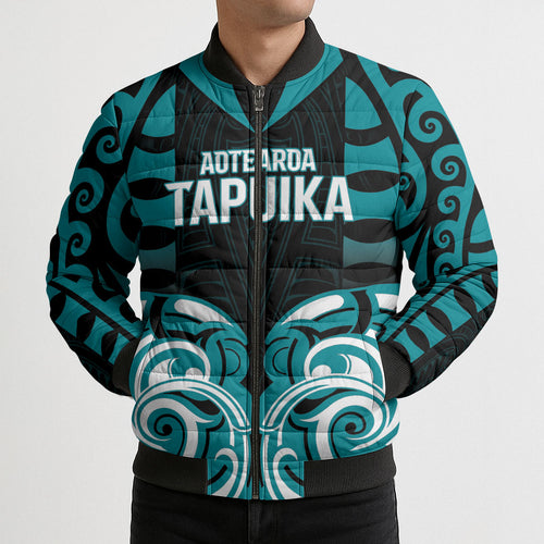 Custom Aotearoa Tapuika Bomber Puffer Jacket New Zealand Traditional Maori Pattern