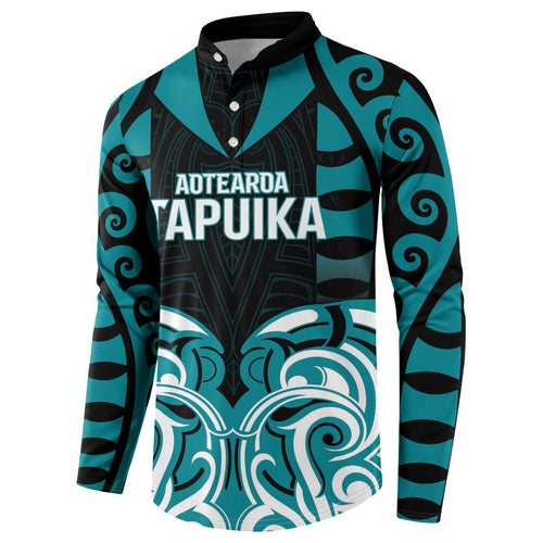 Custom Aotearoa Tapuika Button Sweatshirt New Zealand Traditional Maori Pattern