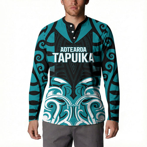 Custom Aotearoa Tapuika Button Sweatshirt New Zealand Traditional Maori Pattern