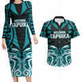 Custom Aotearoa Tapuika Couples Matching Long Sleeve Bodycon Dress and Hawaiian Shirt New Zealand Traditional Maori Pattern