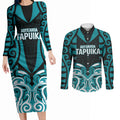 Custom Aotearoa Tapuika Couples Matching Long Sleeve Bodycon Dress and Long Sleeve Button Shirt New Zealand Traditional Maori Pattern