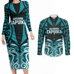 Custom Aotearoa Tapuika Couples Matching Long Sleeve Bodycon Dress and Long Sleeve Button Shirt New Zealand Traditional Maori Pattern