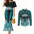Custom Aotearoa Tapuika Couples Matching Mermaid Dress and Long Sleeve Button Shirt New Zealand Traditional Maori Pattern