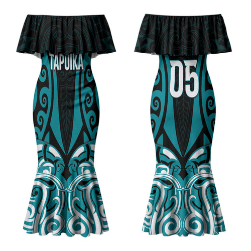 Custom Aotearoa Tapuika Couples Matching Mermaid Dress and Long Sleeve Button Shirt New Zealand Traditional Maori Pattern