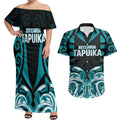 Custom Aotearoa Tapuika Couples Matching Off Shoulder Maxi Dress and Hawaiian Shirt New Zealand Traditional Maori Pattern