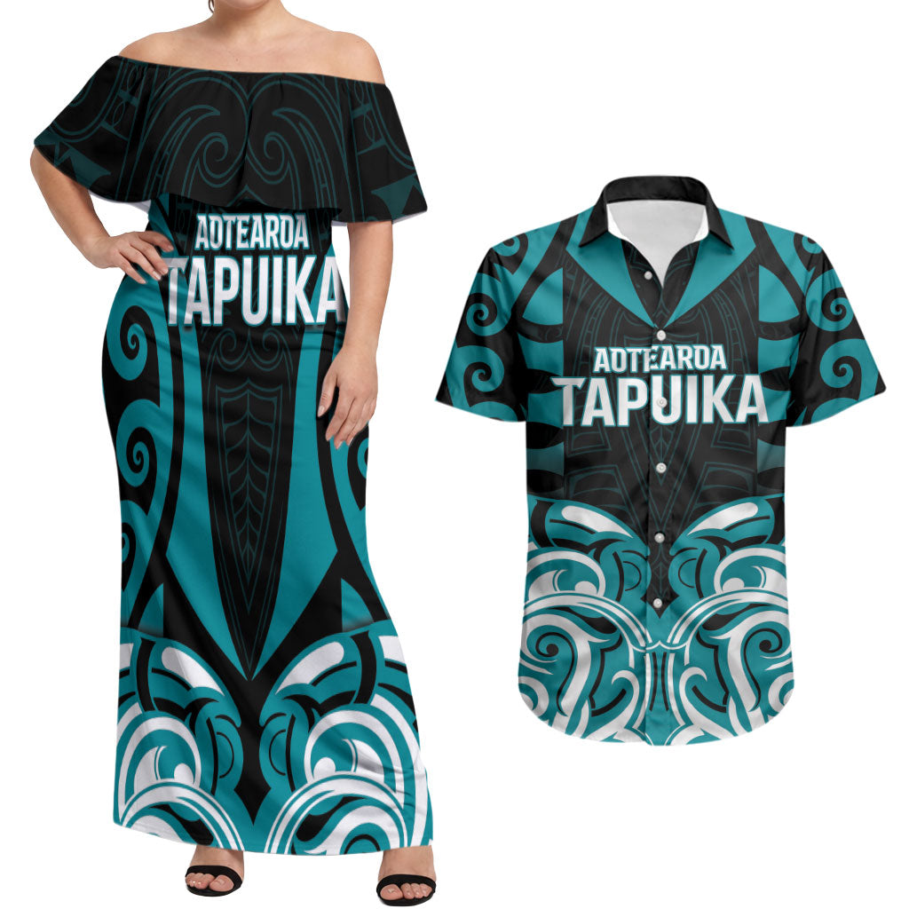 Custom Aotearoa Tapuika Couples Matching Off Shoulder Maxi Dress and Hawaiian Shirt New Zealand Traditional Maori Pattern