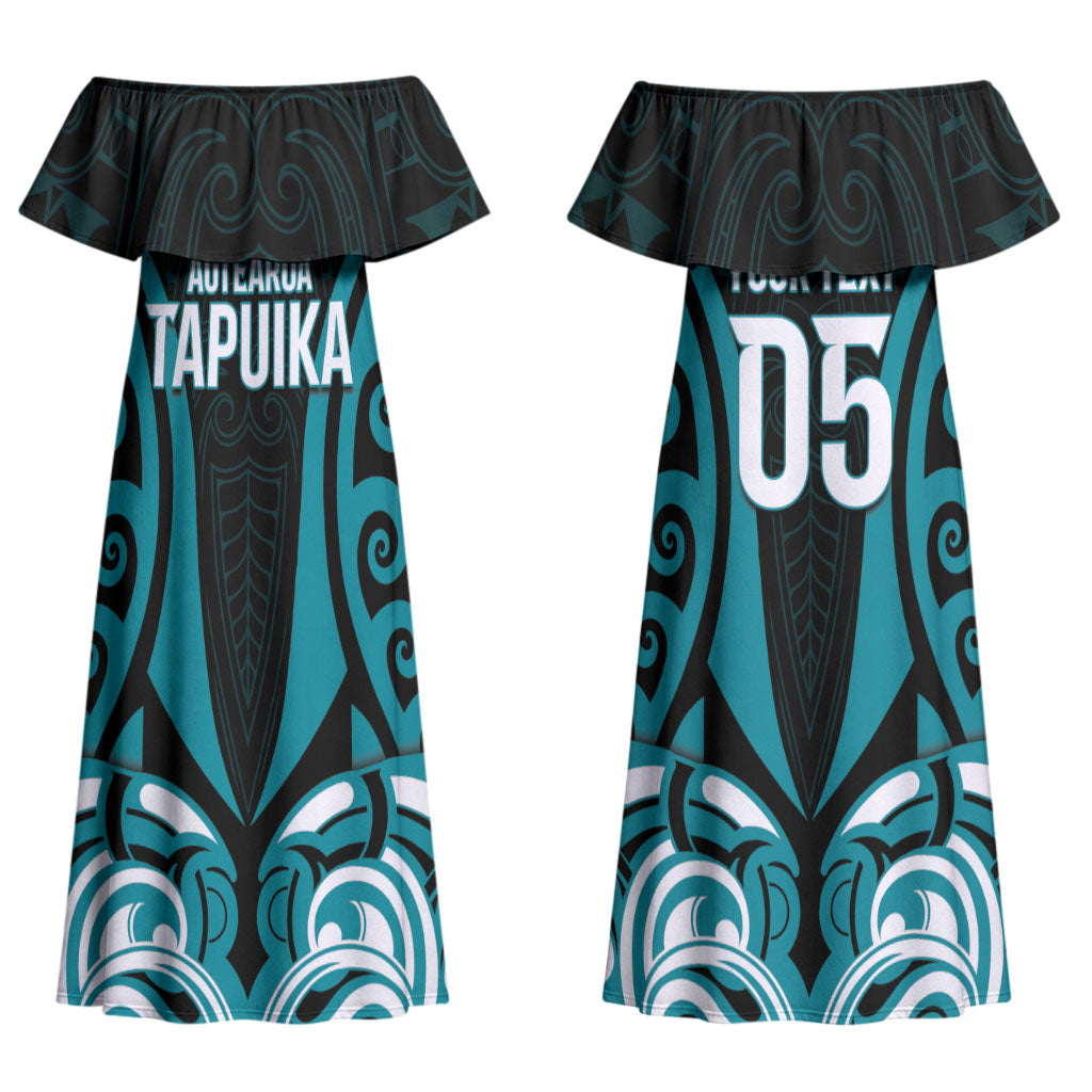 Custom Aotearoa Tapuika Couples Matching Off Shoulder Maxi Dress and Hawaiian Shirt New Zealand Traditional Maori Pattern