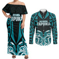Custom Aotearoa Tapuika Couples Matching Off Shoulder Maxi Dress and Long Sleeve Button Shirt New Zealand Traditional Maori Pattern
