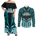 Custom Aotearoa Tapuika Couples Matching Off Shoulder Maxi Dress and Long Sleeve Button Shirt New Zealand Traditional Maori Pattern