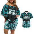 Custom Aotearoa Tapuika Couples Matching Off Shoulder Short Dress and Hawaiian Shirt New Zealand Traditional Maori Pattern