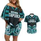 Custom Aotearoa Tapuika Couples Matching Off Shoulder Short Dress and Hawaiian Shirt New Zealand Traditional Maori Pattern