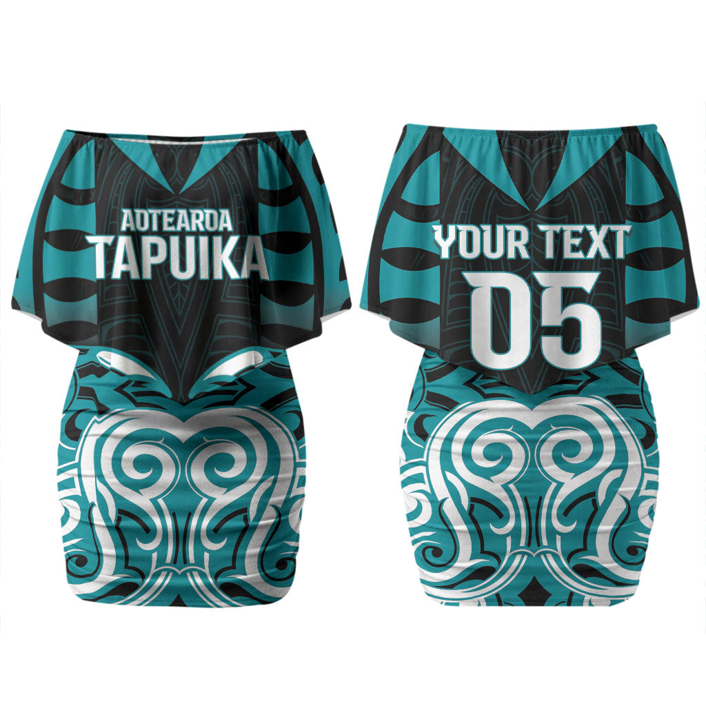Custom Aotearoa Tapuika Couples Matching Off Shoulder Short Dress and Long Sleeve Button Shirt New Zealand Traditional Maori Pattern