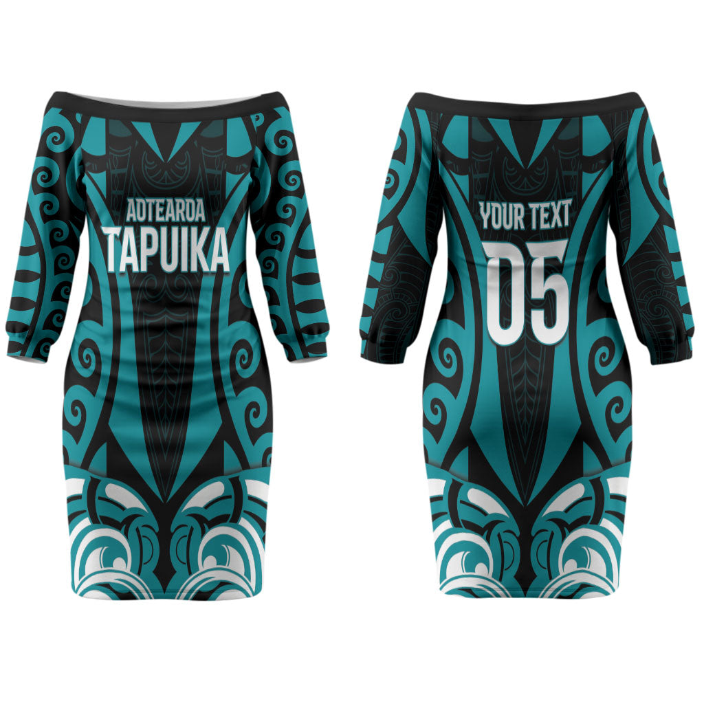 Custom Aotearoa Tapuika Couples Matching Off The Shoulder Long Sleeve Dress and Hawaiian Shirt New Zealand Traditional Maori Pattern