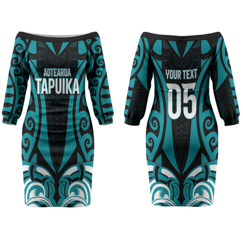 Custom Aotearoa Tapuika Couples Matching Off The Shoulder Long Sleeve Dress and Hawaiian Shirt New Zealand Traditional Maori Pattern
