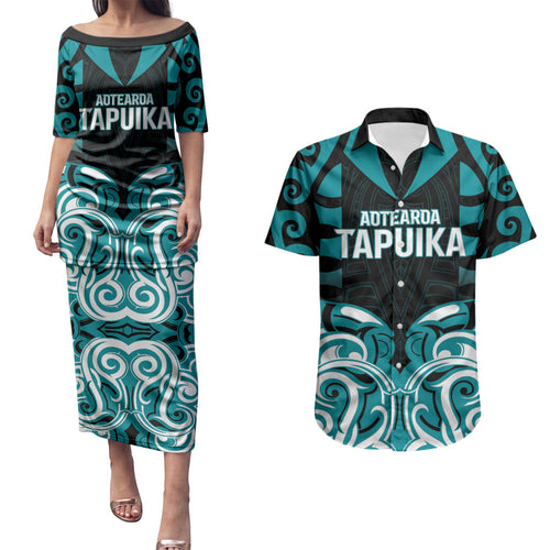 Custom Aotearoa Tapuika Couples Matching Puletasi and Hawaiian Shirt New Zealand Traditional Maori Pattern