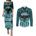 Custom Aotearoa Tapuika Couples Matching Puletasi and Long Sleeve Button Shirt New Zealand Traditional Maori Pattern