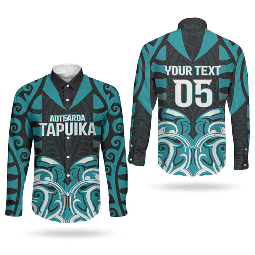Custom Aotearoa Tapuika Couples Matching Puletasi and Long Sleeve Button Shirt New Zealand Traditional Maori Pattern