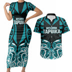Custom Aotearoa Tapuika Couples Matching Short Sleeve Bodycon Dress and Hawaiian Shirt New Zealand Traditional Maori Pattern