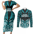 Custom Aotearoa Tapuika Couples Matching Short Sleeve Bodycon Dress and Long Sleeve Button Shirt New Zealand Traditional Maori Pattern