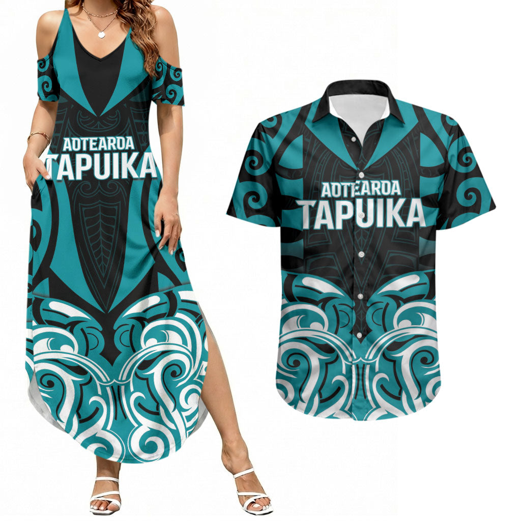 Custom Aotearoa Tapuika Couples Matching Summer Maxi Dress and Hawaiian Shirt New Zealand Traditional Maori Pattern
