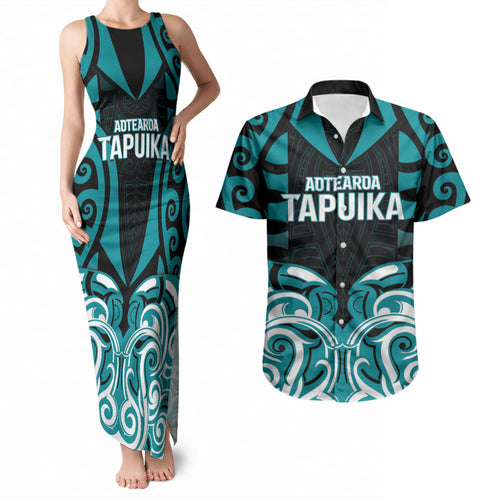 Custom Aotearoa Tapuika Couples Matching Tank Maxi Dress and Hawaiian Shirt New Zealand Traditional Maori Pattern