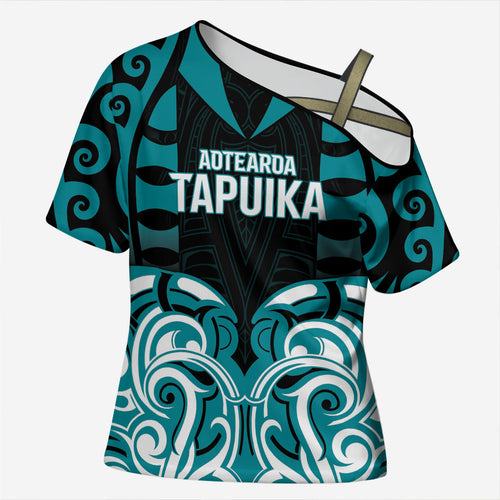 Custom Aotearoa Tapuika Cross Shoulder Shirt New Zealand Traditional Maori Pattern