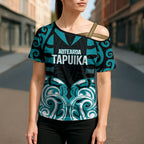 Custom Aotearoa Tapuika Cross Shoulder Shirt New Zealand Traditional Maori Pattern