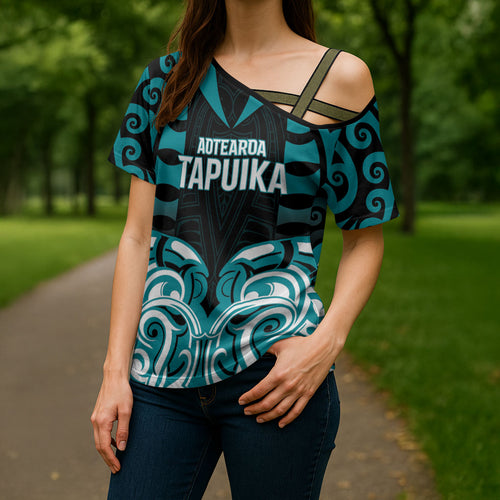 Custom Aotearoa Tapuika Cross Shoulder Shirt New Zealand Traditional Maori Pattern