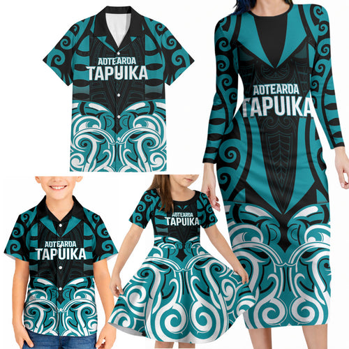 Custom Aotearoa Tapuika Family Matching Long Sleeve Bodycon Dress and Hawaiian Shirt New Zealand Traditional Maori Pattern