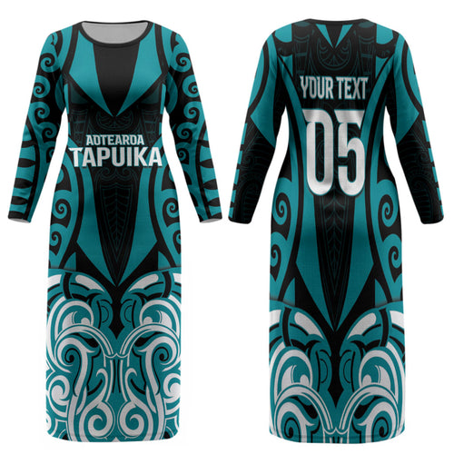 Custom Aotearoa Tapuika Family Matching Long Sleeve Bodycon Dress and Hawaiian Shirt New Zealand Traditional Maori Pattern